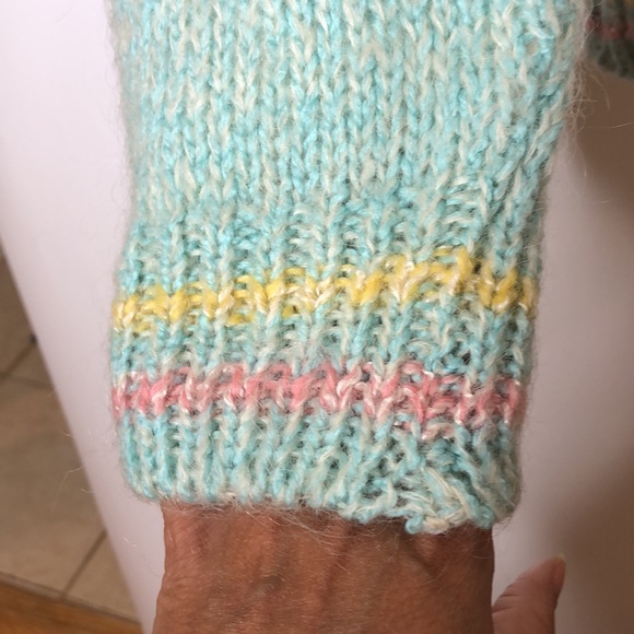 VINTAGE LWS Women's HANDKNIT 1980s Long Sleeves Wool Sweater Green M Medium 95cm - Picture 5 of 7